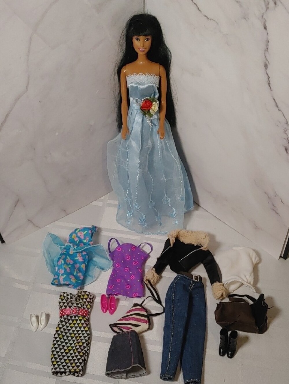 Mattel Disney Barbie Doll With 6 Outfits and Accessories, Blue Purple